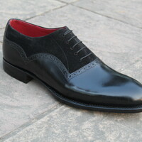Crafted Leather Black / Suede Classic Dress Lace up Oxford Shoes - Thumbnail 3