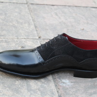 Crafted Leather Black / Suede Classic Dress Lace up Oxford Shoes - Thumbnail 1