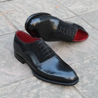 Crafted Leather Black / Suede Classic Dress Lace up Oxford Shoes - Thumbnail 4