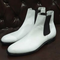 Crafted Leather Classic Dress Shoes Men White Leather Chelsea Boot  - Thumbnail 1
