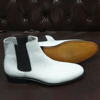 Crafted Leather Classic Dress Shoes Men White Leather Chelsea Boot  - Thumbnail 2