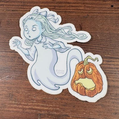 Ghost girl (wish on a halloween moon) sticker 4"x4"