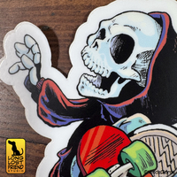 Grim Reaper Skateboard (Wish on a Halloween Moon) Sticker 5"x3" - Thumbnail 1