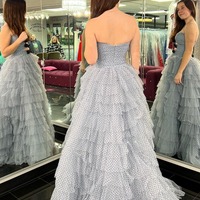 Polka Dot Ruffle Tiered A-Line Long Prom Dresses with Bow,PD230456 - Thumbnail 1