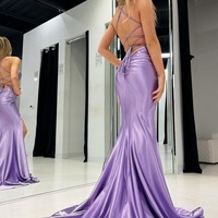 Mermaid Elegant Spaghetti Straps Lilac Long Prom Dress with Slit,PD230457 - Thumbnail 1