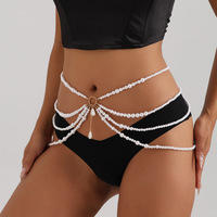 Multi-Layer Butterfly Shaped Pearl Bikini Waist Chain Belly Jewelry - Thumbnail 1