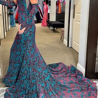 V Neck Mermaid Blue Backless Long Prom Dresses,PD230466 - Thumbnail 2