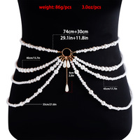 Multi-Layer Butterfly Shaped Pearl Bikini Waist Chain Belly Jewelry - Thumbnail 4