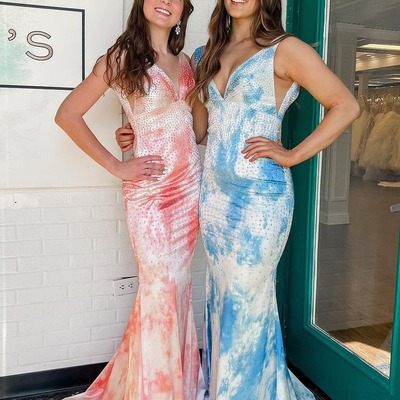 Unqiue v neck mermaid satin long prom dresses with beading,pd230489