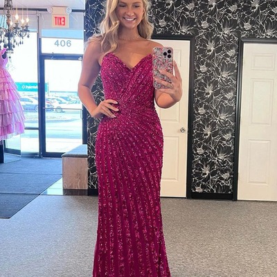 Mermaid fuchsia strapless sequins long prom dresses ,pd230495