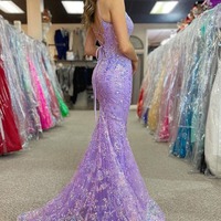 Mermaid Lilac V Neck Sequins Long Prom Dresses,PD230499 - Thumbnail 1