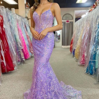 Mermaid lilac v neck sequins long prom dresses,pd230499