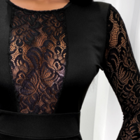 Elegant Temperament Long Sleeved Lace Stitching Package Hip Dress - Thumbnail 1