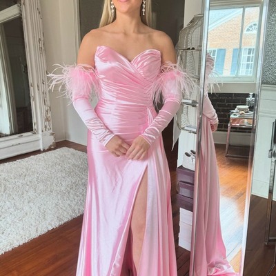 Mermaid pink strapless satin  long prom dresses,pd230511