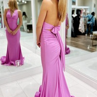 Mermaid Lilac Halter Satin Long Prom Dresses with Bow,PD230515 - Thumbnail 2