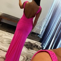 Mermaid Fuchsia Satin Long Prom Dresses with Beading,PD230519 - Thumbnail 1