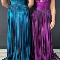 A-Line Purple Halter Pleated Satin Prom Dress with Slit ,PD230523 - Thumbnail 1