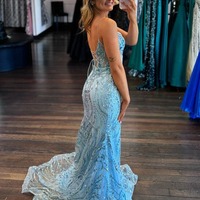 Mermaid Light Blue Scoop Neck Sequin Appliques Prom Dress ,PD230525 - Thumbnail 1