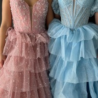 Strapless Tiered Tulle Long Prom Dresses with Beading,PD230528 - Thumbnail 2
