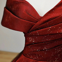 Burgundy Satin and Black Tulle Floor Length Prom Dress - Thumbnail 2