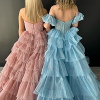 Strapless Tiered Tulle Long Prom Dresses with Beading,PD230528 - Thumbnail 1