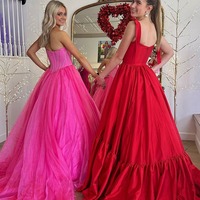 A-Line Pink Strapless Tulle Long Prom Dresses ,PD230532 - Thumbnail 1
