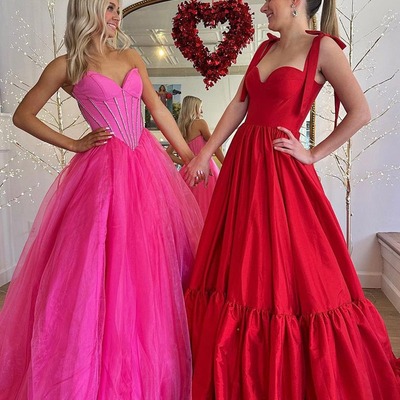 A-line pink strapless tulle long prom dresses ,pd230532 - Thumbnail 3