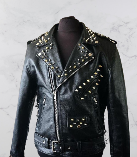Men’s Emo-Inspired Studded Leather Jacket – Rock Punk Detailing for the Ultimate Alternative Look