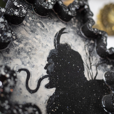 Krampus snowflake - wood panel painting