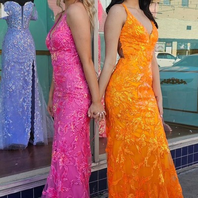 Mermaid v neck sequin lace long prom dresses,pd230544