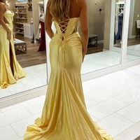 Mermaid Sweetheart Yellow Satin Slit Prom Dresses,BD251002 - Thumbnail 1