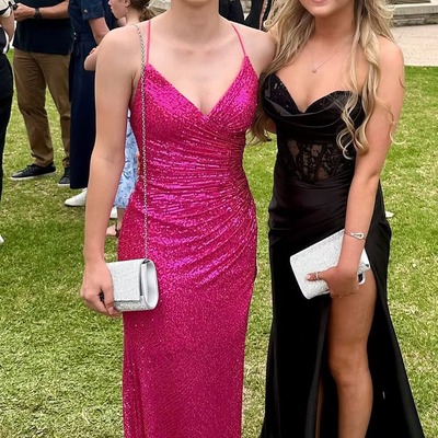 Mermaid v neck fuchsia sequins long party prom dresses,bd251004