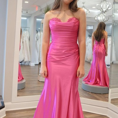 Sweetheart pink satin mermaid long prom dresses,pd230562