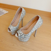 New sexy rhinestone sequined fish mouth shoes stiletto high heels 2 colors - Thumbnail 4