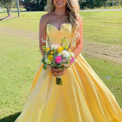 Sweetheart satin mermaid yellow long prom dresses - Thumbnail 2