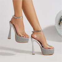 Transparent Adorned with Crystals High Heeled Sandals - Thumbnail 2