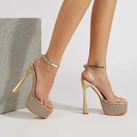 Transparent Adorned with Crystals High Heeled Sandals - Thumbnail 4