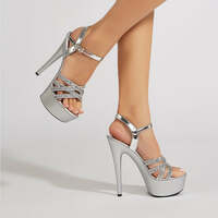 Sparkling Waterproof Platform Ankle Strap Stiletto Sandals - Thumbnail 2