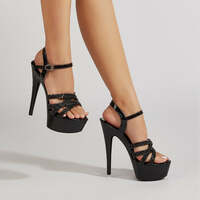 Sparkling Waterproof Platform Ankle Strap Stiletto Sandals - Thumbnail 3