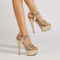 Sparkling Waterproof Platform Ankle Strap Stiletto Sandals - Thumbnail 4