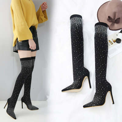 Sensational dazzling rhinestones over-the-knee boots