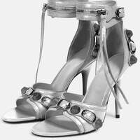 Studded Buckle Strap Round Toe Stiletto Sandals - Thumbnail 3