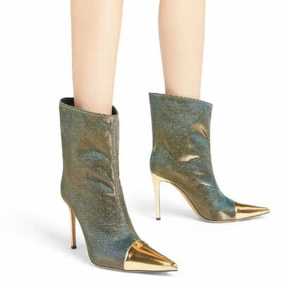 Velvet patchwork pointed toe stiletto boots