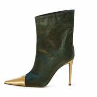 Velvet Patchwork Pointed Toe Stiletto Boots - Thumbnail 2