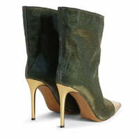 Velvet Patchwork Pointed Toe Stiletto Boots - Thumbnail 4