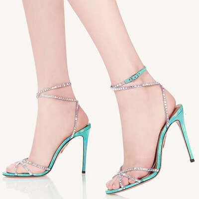 Translucent film round-toe cross-strap stiletto sandals