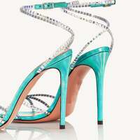 Translucent Film Round-Toe Cross-Strap Stiletto Sandals - Thumbnail 4