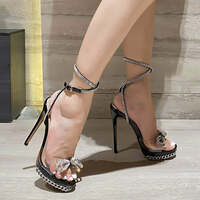 Sensuous Crystal Butterfly Chain Stiletto Sandals - Thumbnail 3