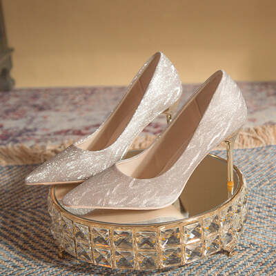 Versatile fairy-inspired silver stiletto heels shoes heel height 6.5cm