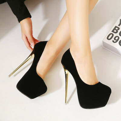 Sleek black high stiletto heels platform pumps shoes